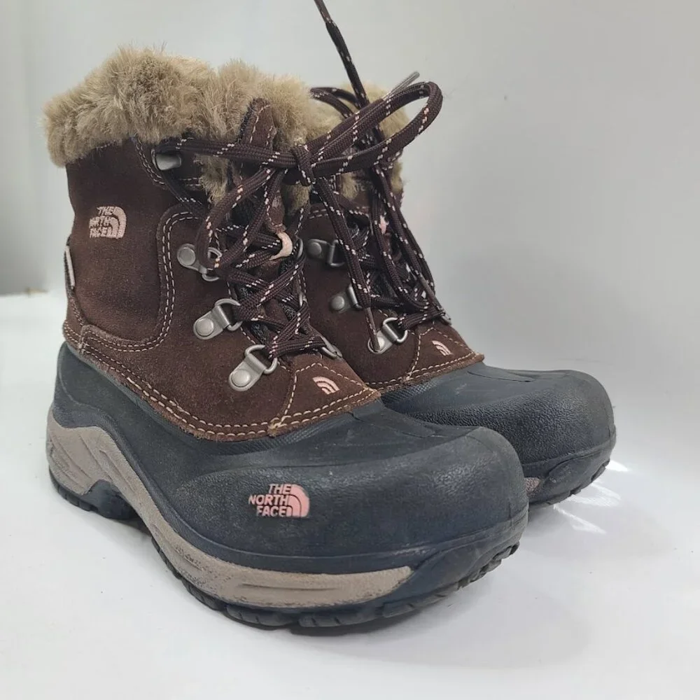 The‎ North Face Kids Winter Snow Boots Faux Fur Brown Waterproof Size 4